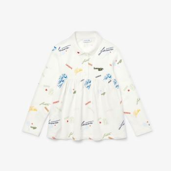 Lacoste Lacoste Print Flounced Cotton Piqué Polo Shirt Dětské - Polo Bílé | CZ-QoXUog